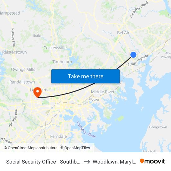 Social Security Office - Southbound to Woodlawn, Maryland map