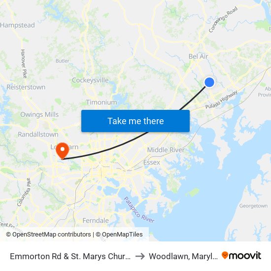 Emmorton Rd & St. Marys Church Rd to Woodlawn, Maryland map