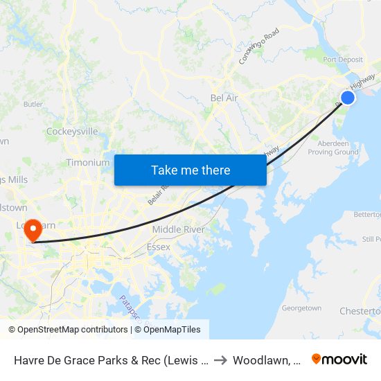 Havre De Grace Parks & Rec (Lewis Ln & Anderson Ave) to Woodlawn, Maryland map