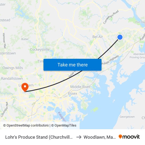 Lohr's Produce Stand (Churchville Rd/Rt 22) to Woodlawn, Maryland map