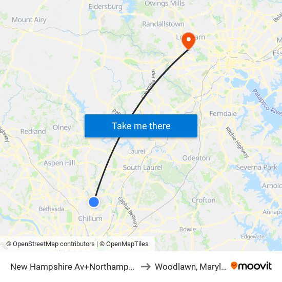 New Hampshire Av+Northampton Dr to Woodlawn, Maryland map