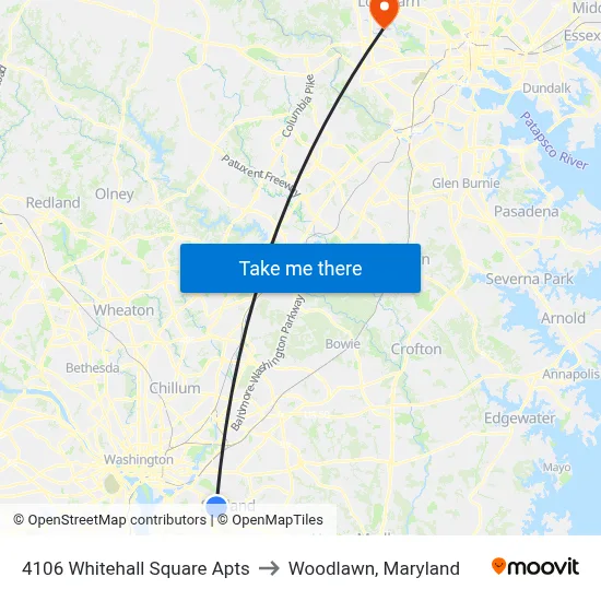 4106 Whitehall Square Apts to Woodlawn, Maryland map