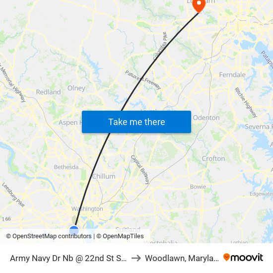 Army Navy Dr Nb @ 22nd St S FS to Woodlawn, Maryland map