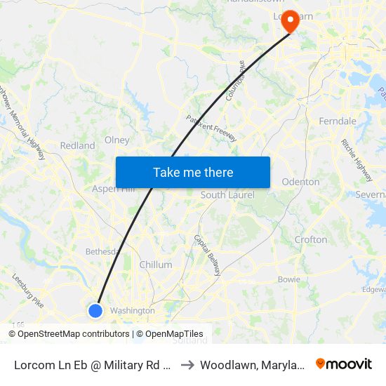 Lorcom Ln Eb @ Military Rd FS to Woodlawn, Maryland map