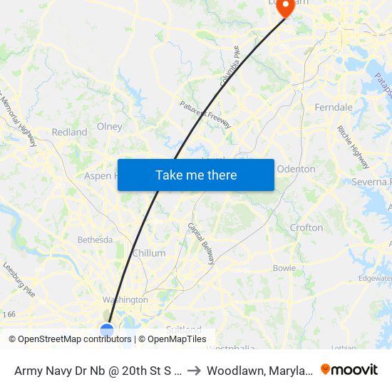 Army Navy Dr Nb @ 20th St S FS to Woodlawn, Maryland map