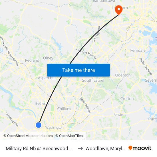 Military Rd Nb @ Beechwood Cir Ns to Woodlawn, Maryland map