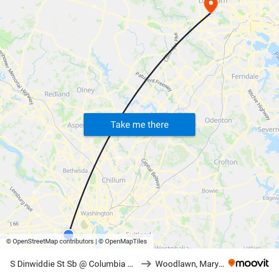 S Dinwiddie St Sb @ Columbia Pike Ns to Woodlawn, Maryland map