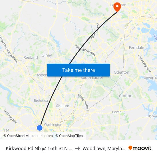 Kirkwood Rd Nb @ 16th St N FS to Woodlawn, Maryland map