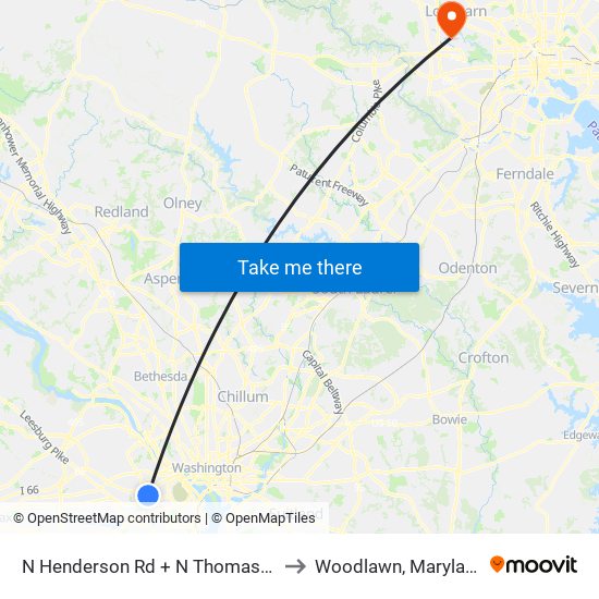 N Henderson Rd + N Thomas St to Woodlawn, Maryland map