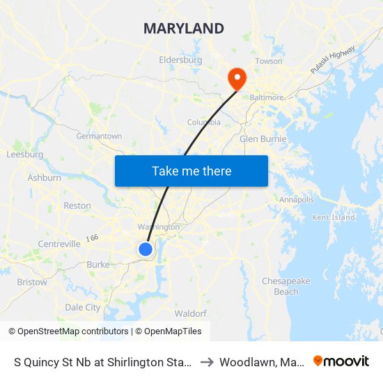 S Quincy St Nb at Shirlington Station Bay D to Woodlawn, Maryland map