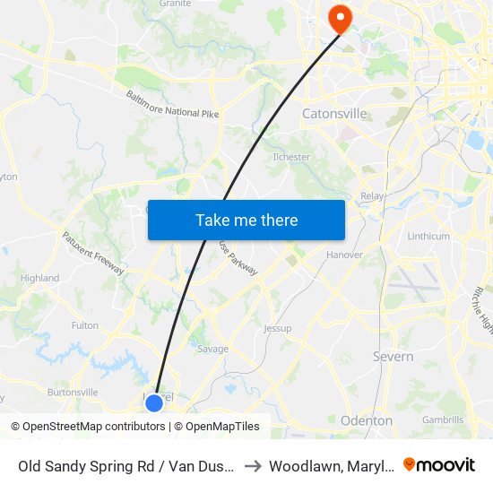 Old Sandy Spring Rd / Van Dusen Rd to Woodlawn, Maryland map