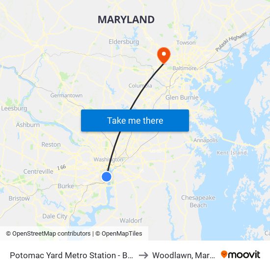 Potomac Yard Metro Station - Bus Bay A to Woodlawn, Maryland map