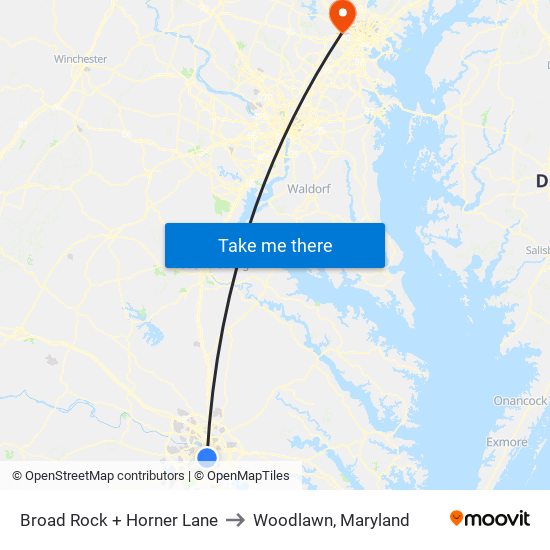 Broad Rock + Horner Lane to Woodlawn, Maryland map