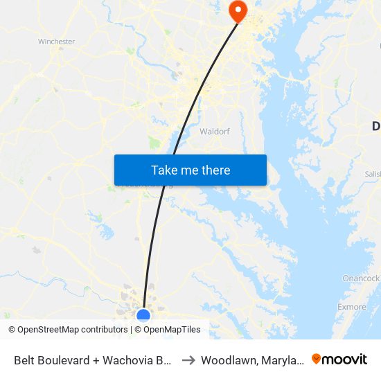 Belt Boulevard + Wachovia Bank to Woodlawn, Maryland map