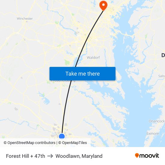 Forest Hill + 47th to Woodlawn, Maryland map