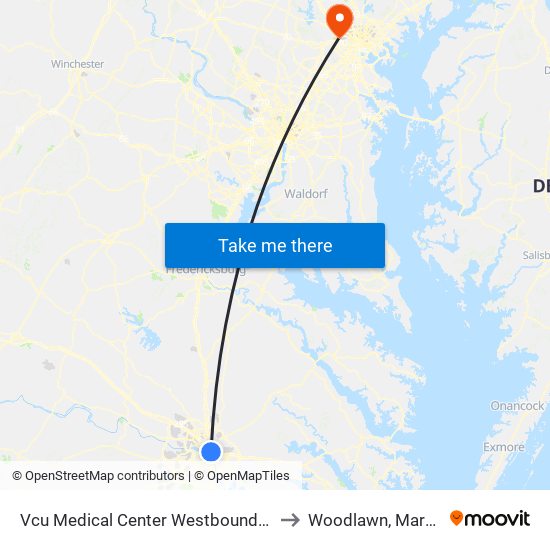Vcu Medical Center Westbound Station to Woodlawn, Maryland map