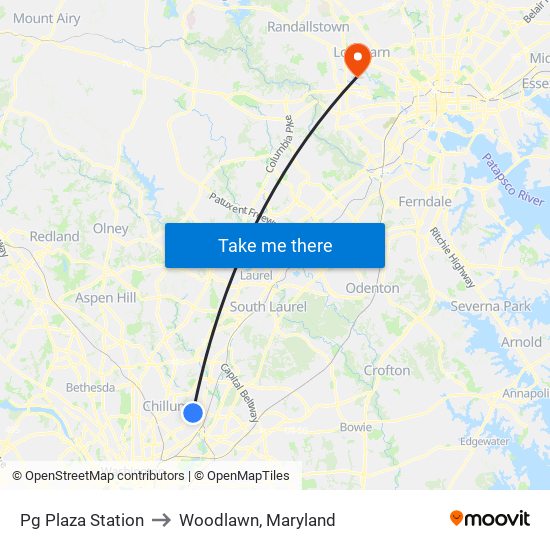 Pg Plaza Station to Woodlawn, Maryland map