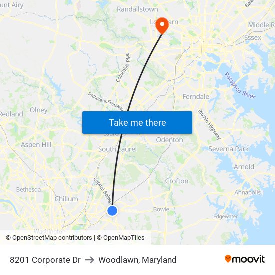 8201 Corporate Dr to Woodlawn, Maryland map