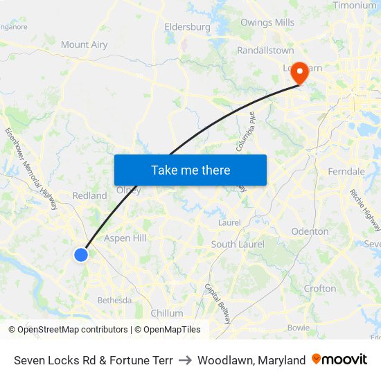 Seven Locks Rd & Fortune Terr to Woodlawn, Maryland map