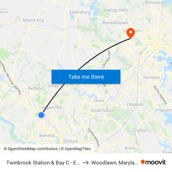 Twinbrook Station & Bay C - East to Woodlawn, Maryland map