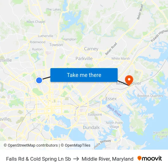 Falls Rd & Cold Spring Ln Sb to Middle River, Maryland map