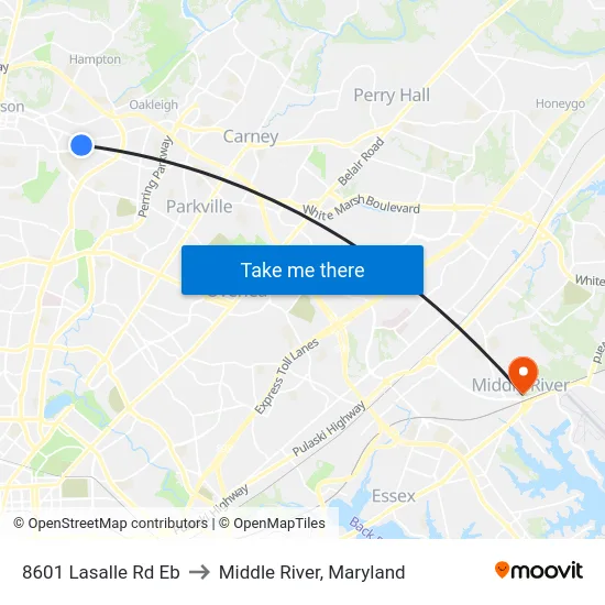 8601 Lasalle Rd Eb to Middle River, Maryland map