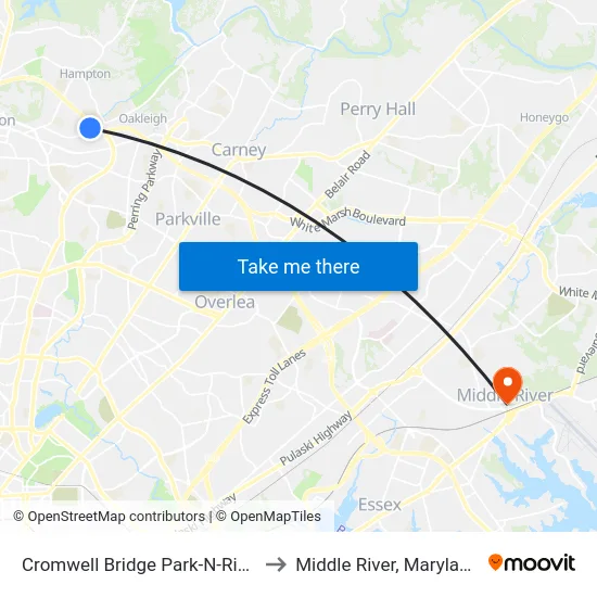 Cromwell Bridge Park-N-Ride to Middle River, Maryland map