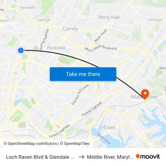 Loch Raven Blvd & Glendale Rd Sb to Middle River, Maryland map
