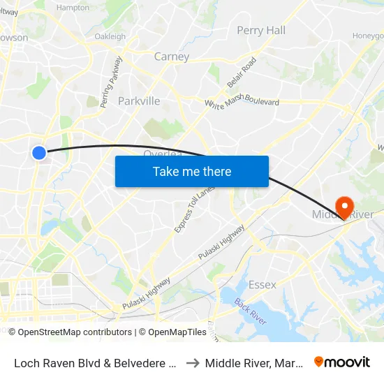Loch Raven Blvd & Belvedere Ave Sb to Middle River, Maryland map