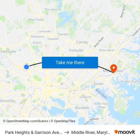Park Heights & Garrison Ave Sb to Middle River, Maryland map