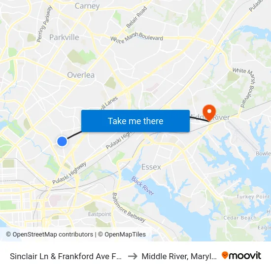 Sinclair Ln & Frankford Ave FS Wb to Middle River, Maryland map