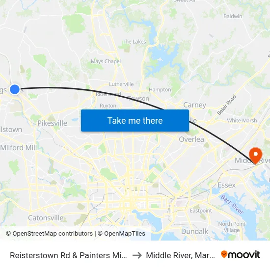 Reisterstown Rd & Painters Mill Rd Sb to Middle River, Maryland map