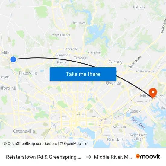 Reisterstown Rd & Greenspring Valley Rd Nb to Middle River, Maryland map