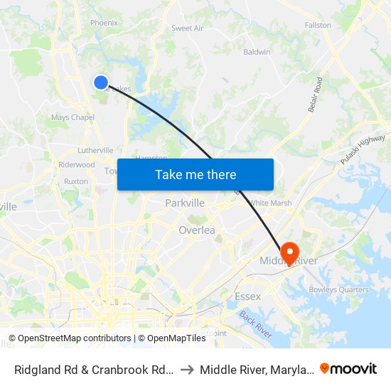 Ridgland Rd & Cranbrook Rd Sb to Middle River, Maryland map