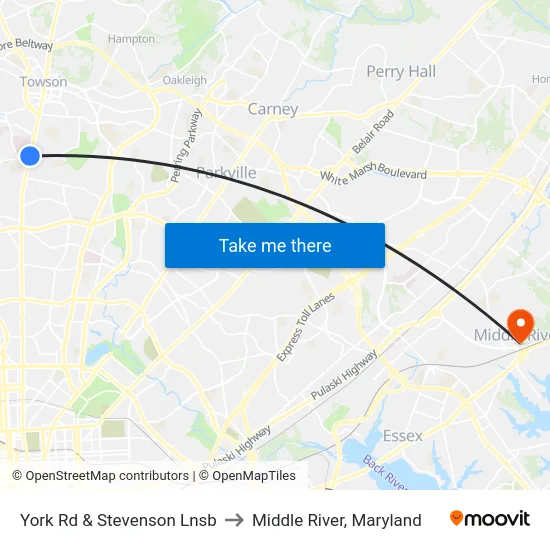 York Rd & Stevenson Lnsb to Middle River, Maryland map