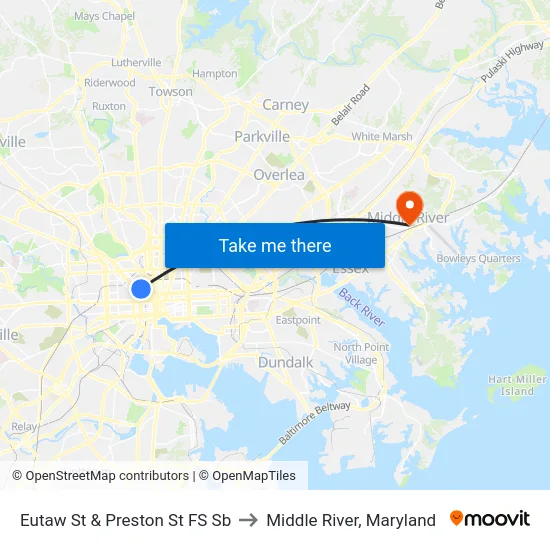Eutaw St & Preston St FS Sb to Middle River, Maryland map