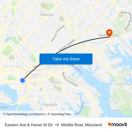 Eastern Ave & Haven St Eb to Middle River, Maryland map