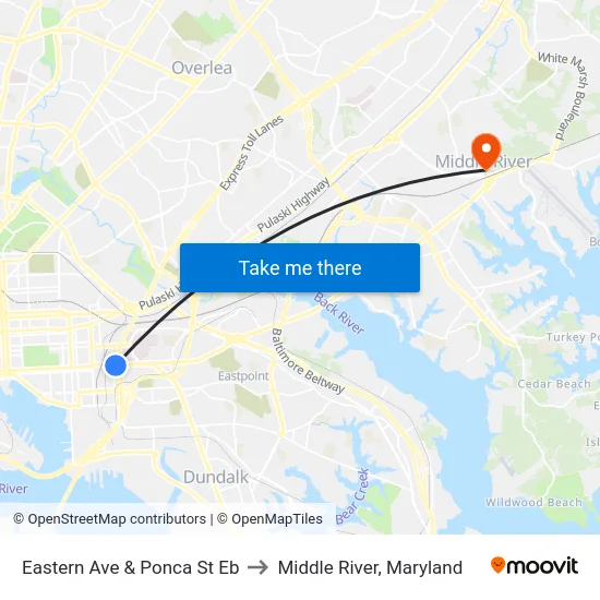 Eastern Ave & Ponca St Eb to Middle River, Maryland map