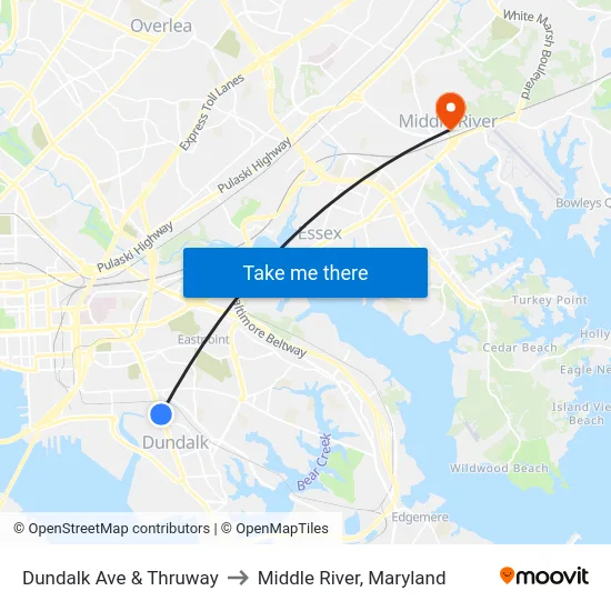 Dundalk Ave & Thruway to Middle River, Maryland map