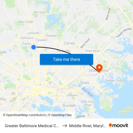 Greater Baltimore Medical Center to Middle River, Maryland map