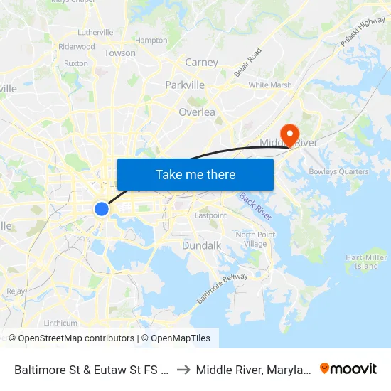 Baltimore St & Eutaw St FS Eb to Middle River, Maryland map