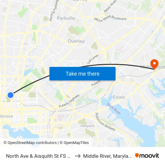 North Ave & Aisquith St FS Wb to Middle River, Maryland map