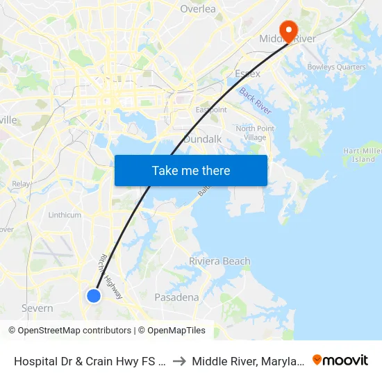 Hospital Dr & Crain Hwy FS Eb to Middle River, Maryland map