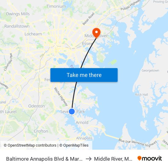 Baltimore Annapolis Blvd & Marbury Rd Sb to Middle River, Maryland map