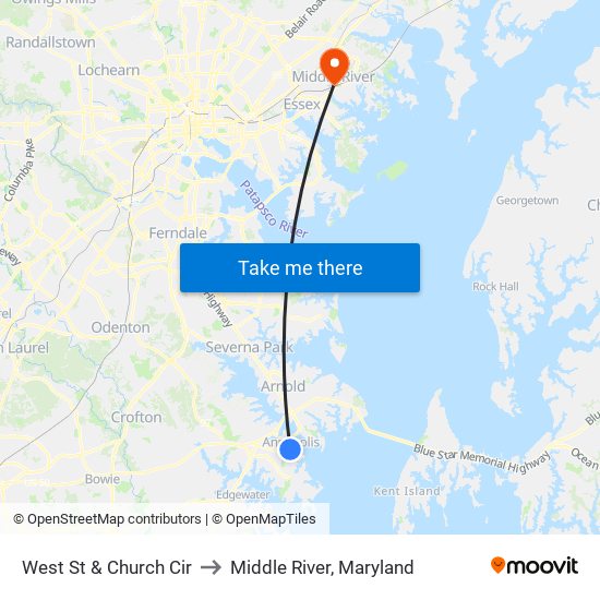 West St & Church Cir to Middle River, Maryland map