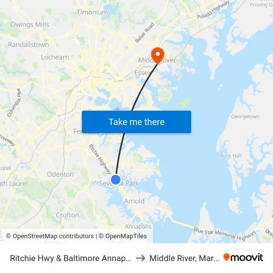 Ritchie Hwy & Baltimore Annapolis Blvd to Middle River, Maryland map