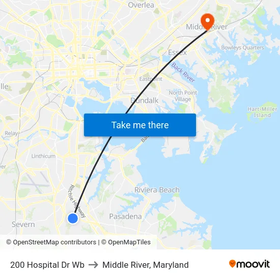 200 Hospital Dr Wb to Middle River, Maryland map