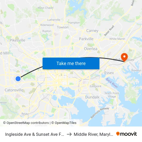 Ingleside Ave & Sunset Ave FS Eb to Middle River, Maryland map