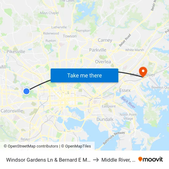 Windsor Gardens Ln & Bernard E Mason Apartments Eb to Middle River, Maryland map