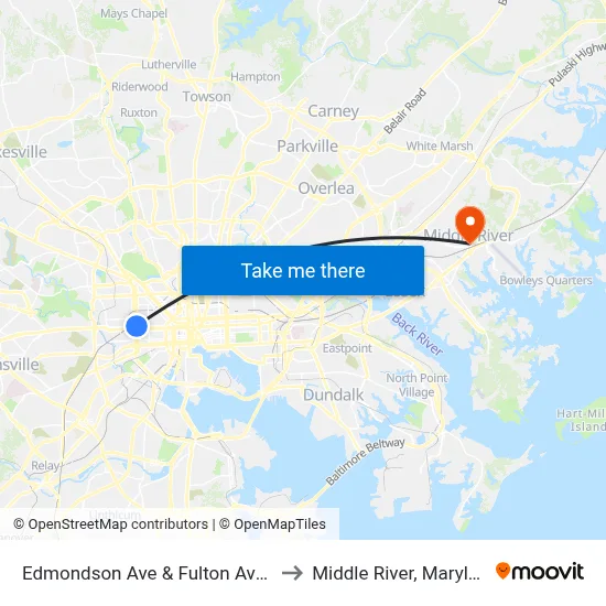 Edmondson Ave & Fulton Ave Eb to Middle River, Maryland map